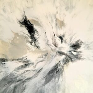an abstract painting with black and white colors